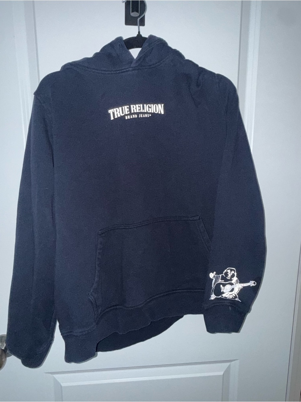True Religion Men's Navy Crewneck Hoodie with Guitar Graphic
